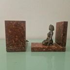 Art Deco Egyptian Revival Brons En Marmeren Boekensteunen thumbnail 5