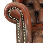 Oude Chesterfield Zetel Bruin Leder Wingchair Oorfauteuil thumbnail 17