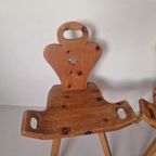 2 Brutalist Spaanse Lage Stoelen Grenen Vintage. thumbnail 7