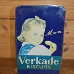 Donkerblauw Verkade Koekblik Met Meisje Met De Strik – Nostalgisch Design thumbnail 2