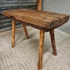 Antieke Primitieve Tafel Hakblok Sidetable Keukentafel Eiken thumbnail 8