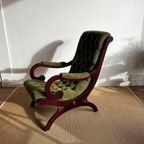 Groene Chesterfield Victoriaans Lounge Fauteuil Vintage thumbnail 12