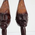 Vintage Houtsnijwerk Beelden Afrikaanse Hoofden thumbnail 3