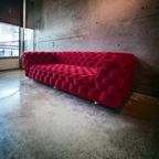 Retro Velvet Wijnrode Chesterfield Zetel / Couch / Bank thumbnail 3