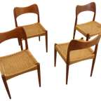 Set Van 4 Eetkamerstoelen Eetstoelen Arne Hovmand Olsen Deens Design Vintage Papercord thumbnail 4
