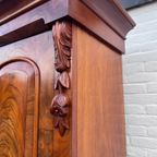 Heel Mooi Antiek Engels Mahonie Driedelig Kabinet, Met Planken En 3 Lades, 210 Cm Hoog thumbnail 5