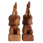 2- Hand Gesneden Houten Olifant Boekensteunen, Thailand Jaren '60 thumbnail 2