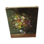 Kleurrijk Bloemen Stilleven Amateur Schilderij Gesigneerd 40cm thumbnail 6