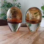 Set Van 2 Mondgeblazen Glas Vazen, Cognac thumbnail 5