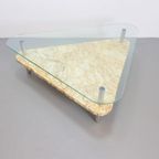 Vintage Traingel Brutalist Salontafel Marmer Glas Tafel '70 thumbnail 3
