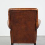 Comfortabele En Grote Vintage Cognac-kleurige Schapenleren Fauteuil/armchair Strak Afgewerkt thumbnail 4