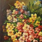 Groot Kleurrijk Bloemen Stilleven Schilderij Gesigneerd 60x50cm thumbnail 7