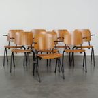 Set Van 8 Vintage Jaren ’60 Dutch Design Marko School/kantine/eetkamerstoelen Met Armleuningen thumbnail 9