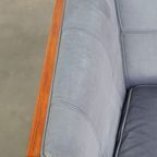 Leuke Schuitema Art Deco Design Bank Met Mooie Blauwe Nubuck Lederen Bekleding thumbnail 7