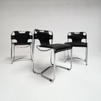 Set Zwartlederen Midcentury Designstoelen (4) Uit Italië thumbnail 6