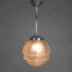 Art Deco Hanglamp Met Getrapte Glazen Bol, Jaren 30 thumbnail 4