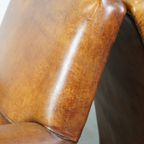 Set Van 2 Grote, Stoere En Comfortabele Vintage Cognac-kleurige Schapenleren Fauteuils/armchairs thumbnail 14