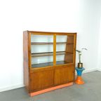 Fineer Toonbank, Winkel Vitrine Met Schuifdeuren, Vintage Vitrinekast thumbnail 14