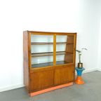 Fineer Toonbank, Winkel Vitrine Met Schuifdeuren, Vintage Vitrinekast thumbnail 12