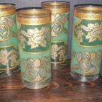 4 Stuks Vintage Jugenstil Art Deco Stijl Longdrink Glazen Groen Goud thumbnail 7