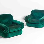 Plompe Postmoderne Italiaanse Lounge Banken In Diepgroene Flueel, 1970 thumbnail 5
