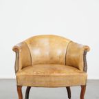 Unieke Charmante Subtiele Antieke Schapenleren Clubfauteuil/armchair Op Wieltjes thumbnail 3