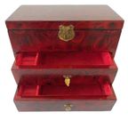 Vintage Chinese Sieradendoos Rood Lakhout Messing 1960’s thumbnail 7