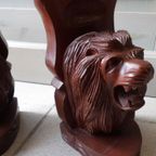 Paar Handgesculpteerde "Leeuwen" Boekensteunen. thumbnail 4