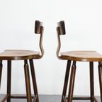 Set Van 3 Vintage Barkrukken Met Rugleuning Eiken thumbnail 4