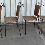 4 Wrought Iron Wicker Seat Dining Chairs From 1980 thumbnail 7