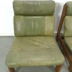 Groen Leren Stoel Met Eiken Hout Vintage Fauteuil thumbnail 17