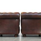 Mooie Set Van 2 Engelse Bruine Rundleren Chesterfield Fauteuils thumbnail 3