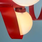 Vintage Rode Metalen Hanglamp / Kroonluchter, Space Age, België 1970's thumbnail 7
