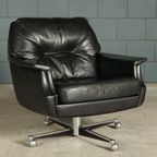 Vintage Lederen Draaifauteuil Met Hocker – Jaren 70 thumbnail 15