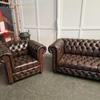 Chesterfield 3-zits + Fauteuil – Knopenzit – Antiek Bruin thumbnail 3