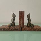 Art Deco Egyptian Revival Brons En Marmeren Boekensteunen thumbnail 6
