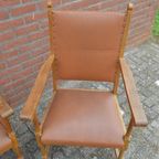 Eiken Armstoelen Met Bruin Leren Bekleding 4 Stuks thumbnail 8