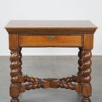 Prachtige Sierlijke Antieke Hal/ Sidetable Uit De 19E Eeuw Met Gedraaide Poten En 1 Lade thumbnail 3