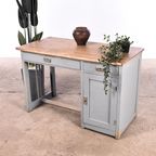 Vintage Bureau Hout | Oud Bureau | Houten Bureau Grijs thumbnail 2