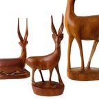 Mid-century Teak Houten Set Herten Antilopen Gazellen Beeldjes thumbnail 4