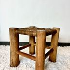 French Stool In Solid Elm And Rattan, 1950 thumbnail 3