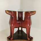Zeldzame Antieke Houten Tafel Met Hondenkoppen En Bloemenschildering thumbnail 9