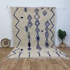 Handgeweven Marokkaanse Berber Tapijt - Blauw En Wit Geometrisch Patroon Met Zigzag (276X180 Cm) thumbnail 14
