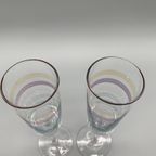 Vintage Kristallen Flutes Champagne Glazen Gekleurde Streep 2 Stuks thumbnail 5