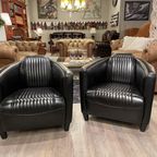 Showroommodel: 2X Stoere Industriële Tubchairs / Fauteuils Aviator In Hand Gepatineerd Zwart Run thumbnail 9