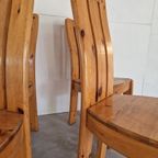 Vintage Brutalist Chapo Stijl Grenen Eetkamer Stoelen thumbnail 2