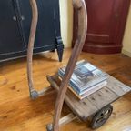 Vintage Industriele Houten Steekwagen Showkar Salontafel thumbnail 2