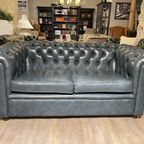 Engelse Chesterfield 2,5 Zits In Jeans Blauw Leder thumbnail 2