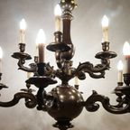 Art Deco Gepatineerd Bronzen Nederlands- Vlaamse Kasteel Kroonluchter, 12 Lichtpunten thumbnail 8