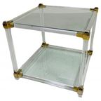 Hollywood Regency Salontafel Plexiglas, Glas, Messing, Jaren 70 thumbnail 2